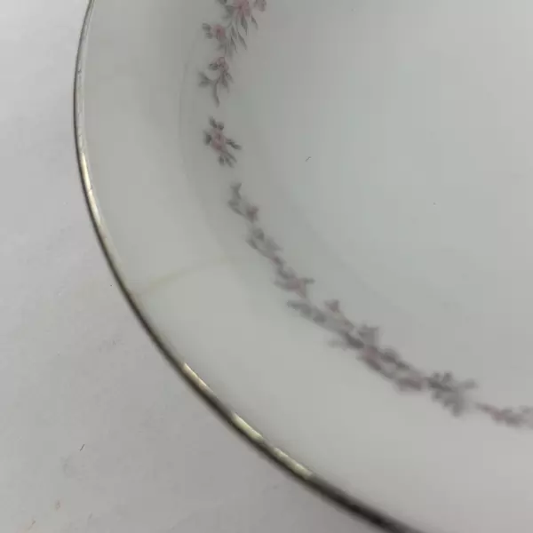 Set of 5 Vtg Noritake China Rosepoint Soup Bowls 6206 White Platinum Rim Roses