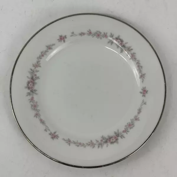 9 Vintage Noritake China Rosepoint Bread Plates 6206 White Platinum Rim Roses