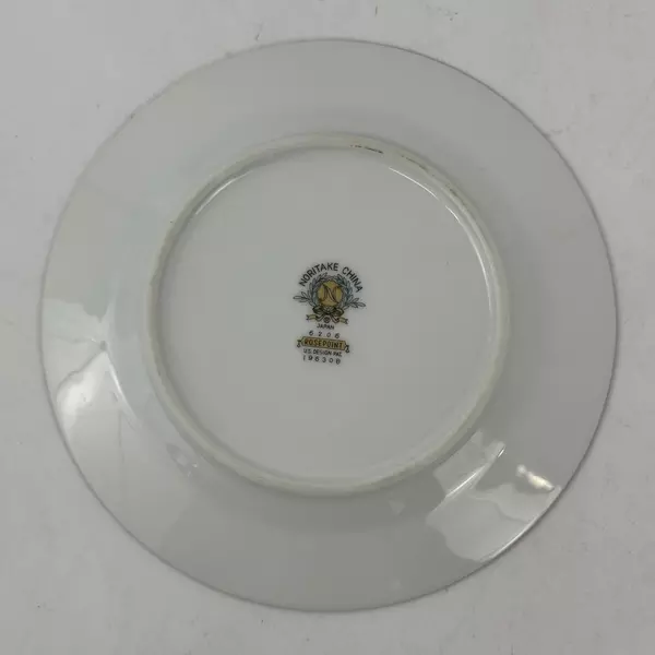 9 Vintage Noritake China Rosepoint Bread Plates 6206 White Platinum Rim Roses