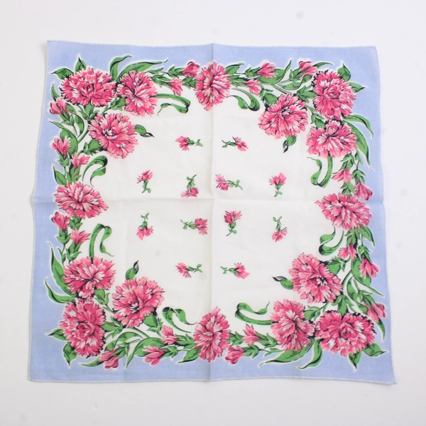 Lot of 2 Vintage Floral Handkerchiefs Tiger Lilies and Carnations 12.5" x 12.5"