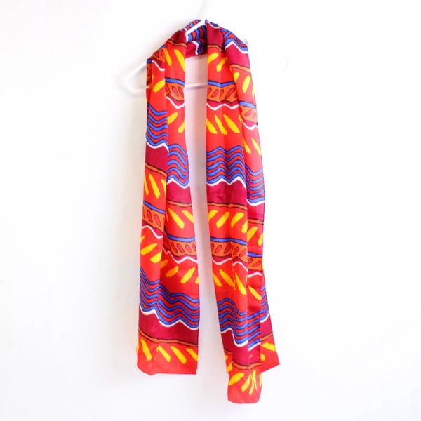Vintage Echo Women's Red Orange Yellow & Blue Scarf 11.5" x 52"