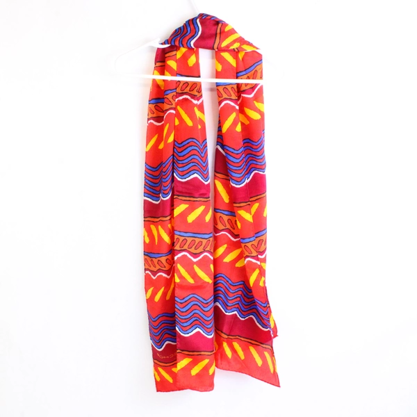 Vintage Echo Women's Red Orange Yellow & Blue Scarf 11.5" x 52"