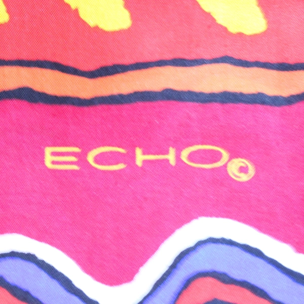 Vintage Echo Women's Red Orange Yellow & Blue Scarf 11.5" x 52"