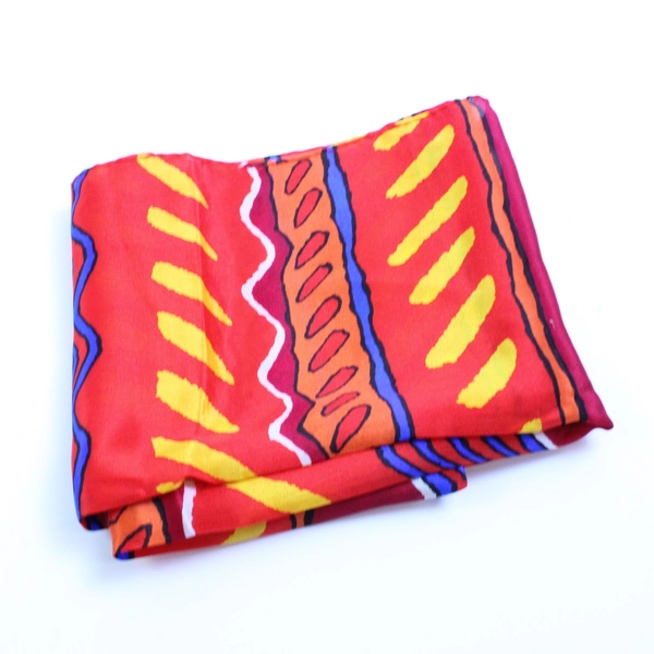 Vintage Echo Women's Red Orange Yellow & Blue Scarf 11.5" x 52"