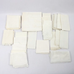 Lot of 21 Flawed Off-White Handkerchiefs and Napkins DIY Fabric Upcycling