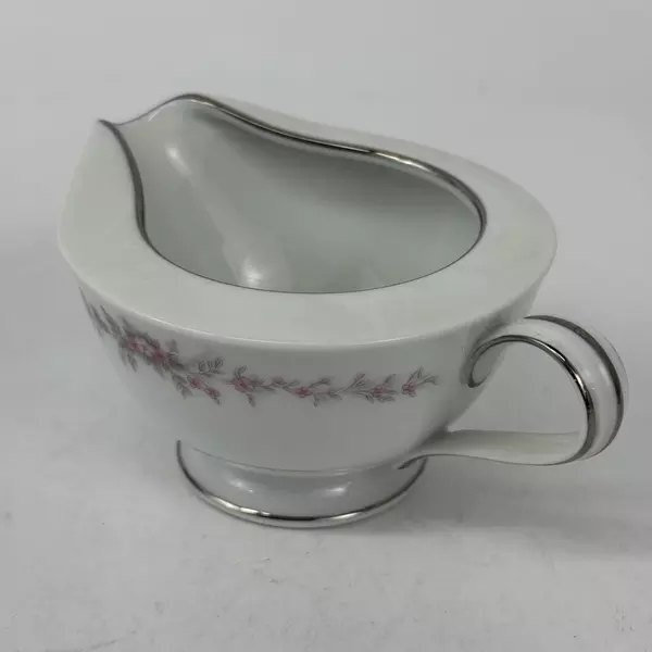 Vtg Noritake China Rosepoint Creamer Sugar Bowl 6206 White Platinum Rim Roses