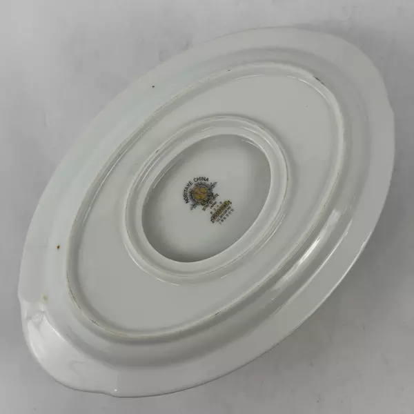 Vtg Noritake Rosepoint Gravy Boat W/ Underplate 6206 White Platinum Rim Roses