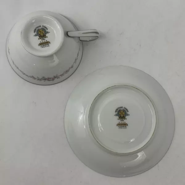 Set of 5 Vtg Noritake Rosepoint Cup and Saucers 6206 White Platinum Rim Roses