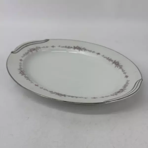 Vtg Noritake Rosepoint 14 Inch Platter 6206 White Platinum Rim Roses