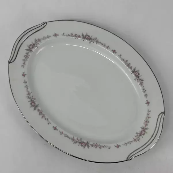 Vtg Noritake Rosepoint 14 Inch Platter 6206 White Platinum Rim Roses