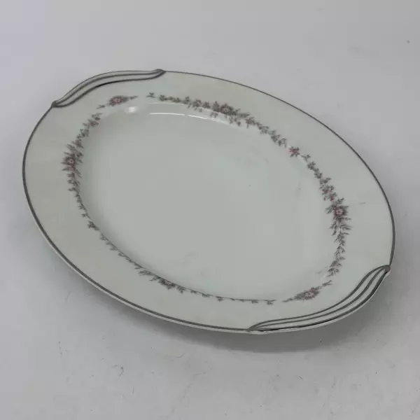 Vtg Noritake Rosepoint 12 Inch Platter 6206 White Platinum Rim Roses