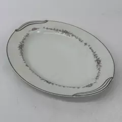 Vtg Noritake Rosepoint 12 Inch Platter 6206 White Platinum Rim Roses