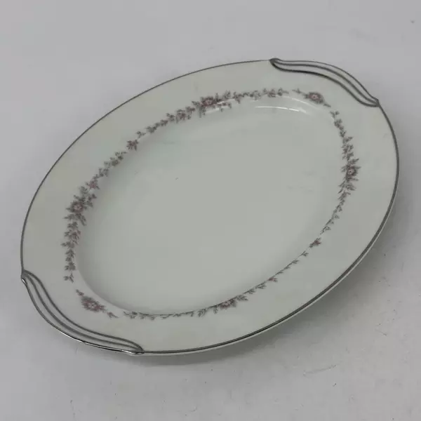 Vtg Noritake Rosepoint 12 Inch Platter 6206 White Platinum Rim Roses