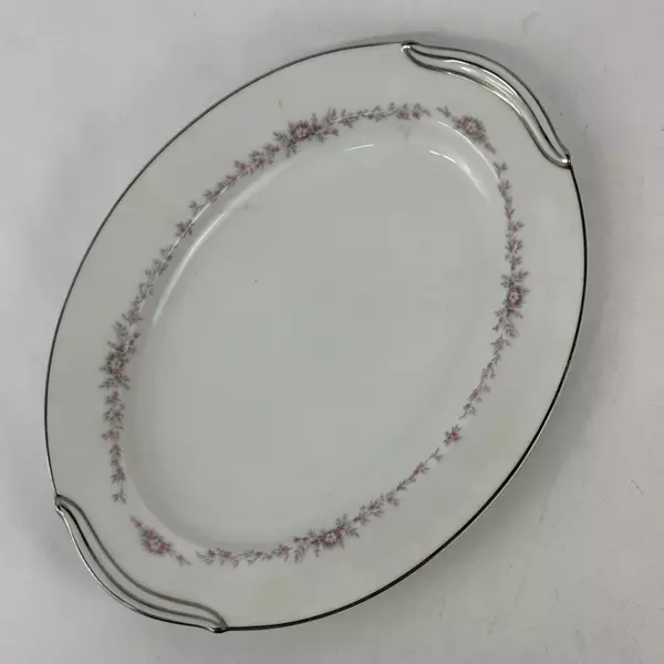 Vtg Noritake Rosepoint 12 Inch Platter 6206 White Platinum Rim Roses