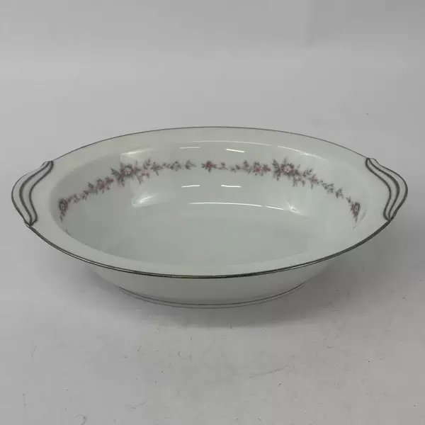 Vtg Noritake Rosepoint Oval Vegetable Bowl 6206 White Platinum Rim Roses