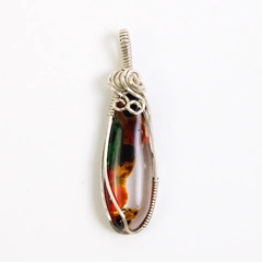 Silver-Tone Wire Wrapped Multicolor Glass Pendant