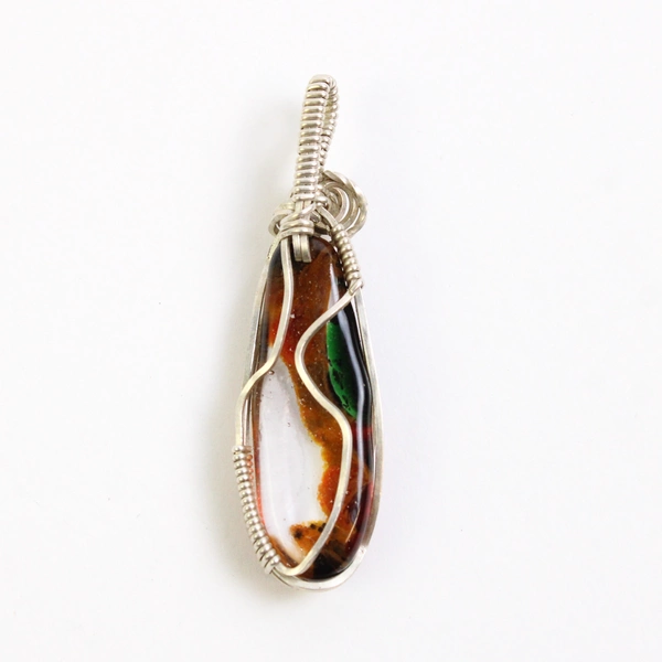 Silver-Tone Wire Wrapped Multicolor Glass Pendant