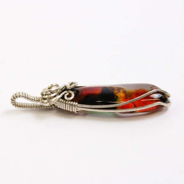 Silver-Tone Wire Wrapped Multicolor Glass Pendant
