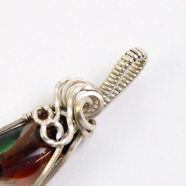 Silver-Tone Wire Wrapped Multicolor Glass Pendant
