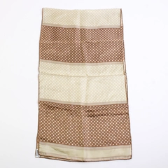 Vintage Sally Gee Women's Brown and Beige Silk Scarf White Polka Dots 11" x 41"