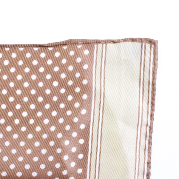 Vintage Sally Gee Women's Brown and Beige Silk Scarf White Polka Dots 11" x 41"