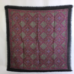 Vintage Nordstrom by Echo Black Red Purple & Green Floral Pattern Wool Scarf