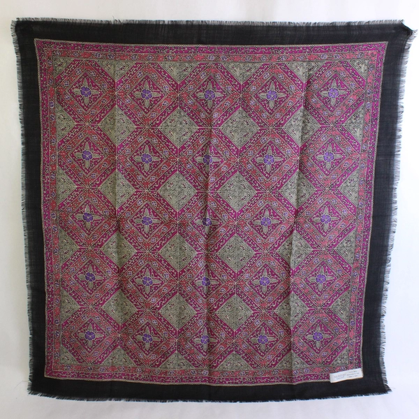 Vintage Nordstrom by Echo Black Red Purple & Green Floral Pattern Wool Scarf