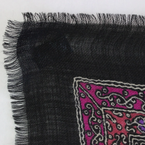 Vintage Nordstrom by Echo Black Red Purple & Green Floral Pattern Wool Scarf