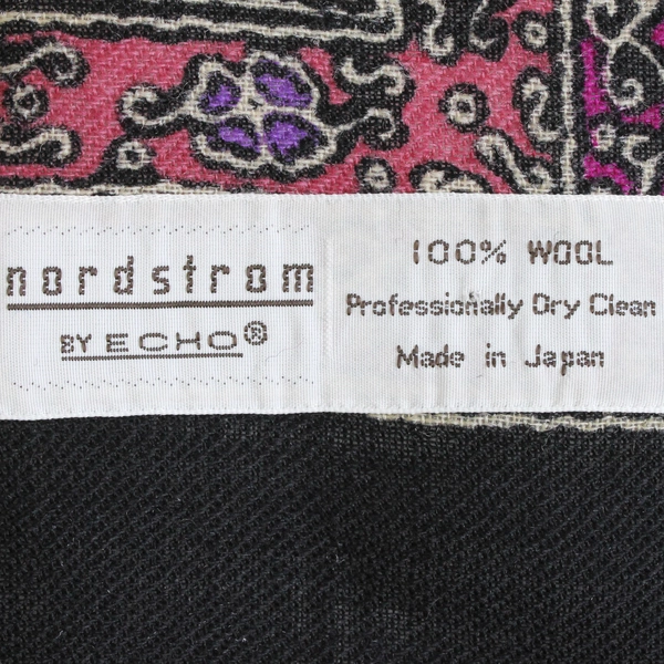 Vintage Nordstrom by Echo Black Red Purple & Green Floral Pattern Wool Scarf