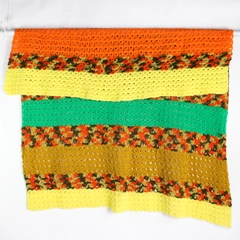 Handmade Orange Yellow and Green Knit Throw Blanket 76" x 80"