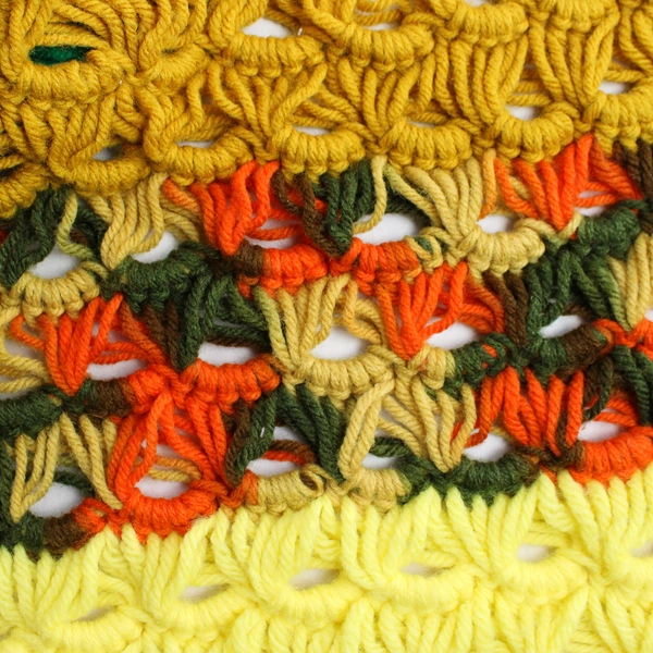 Handmade Orange Yellow and Green Knit Throw Blanket 76" x 80"