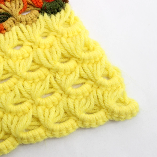 Handmade Orange Yellow and Green Knit Throw Blanket 76" x 80"