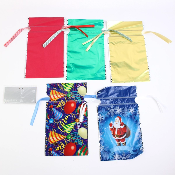 Lot of 20 Plastic Christmas Holiday Drawstring Gift Bags Various Sizes