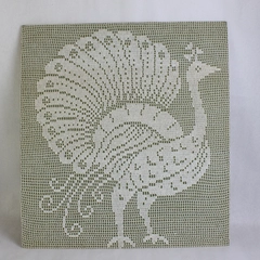 Vintage Filet Crochet Panel Peacock Design 18" x 19.5"