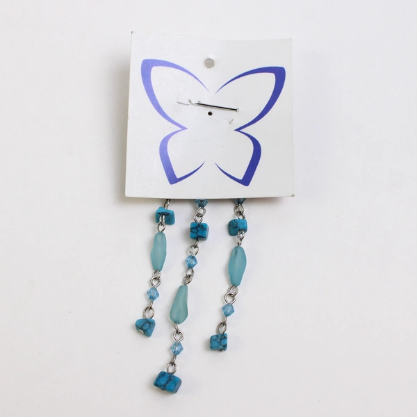 Vintage Aqua Blue Circular 1.6" Brooch with 2.6" Dangle