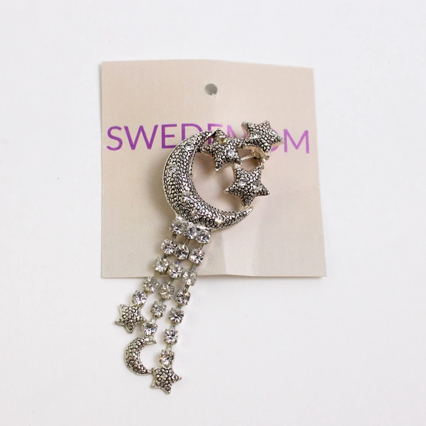 Vintage Crescent Moon and Stars with Dangling Stones Brooch