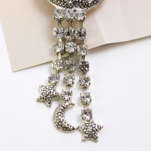 Vintage Crescent Moon and Stars with Dangling Stones Brooch