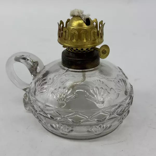 Vintage Glass Oil or Kerosene Lamp Base Fan Diamond Band Pattern