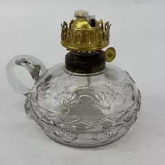 Vintage Glass Oil or Kerosene Lamp Base Fan Diamond Band Pattern