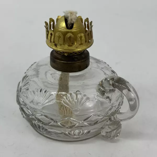 Vintage Glass Oil or Kerosene Lamp Base Fan Diamond Band Pattern
