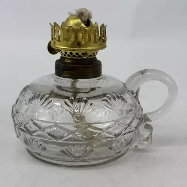 Vintage Glass Oil or Kerosene Lamp Base Fan Diamond Band Pattern
