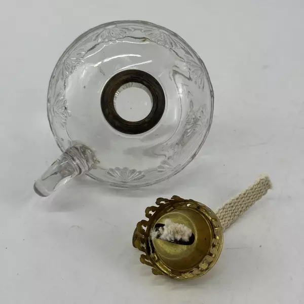 Vintage Glass Oil or Kerosene Lamp Base Fan Diamond Band Pattern