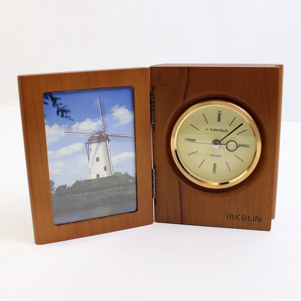 Digital Laserteach Quartz Picture Frame Clock Solid Wood 6" x 4.75"