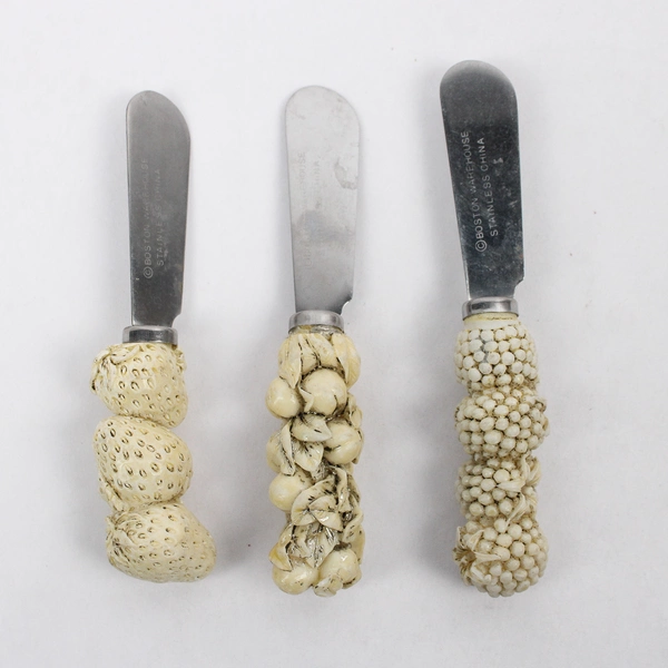  Lot of 3 Boston Warehouse Cheese Knife/Spreaders Fruit Pattern