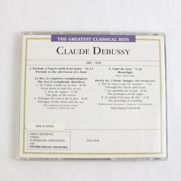 The Greatest Classical Hits Claude Debussy DDD Digital Recording CD