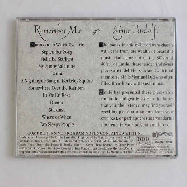 Remember Me by Emile Pandolfi 1992 Music CD From Magic Music