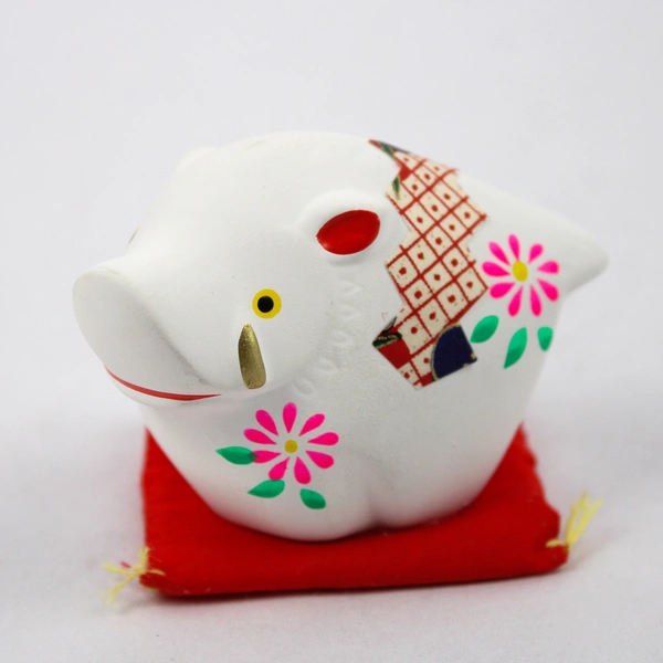 Japanese Year Of the Pig Clay Zodiac Figurine with Box