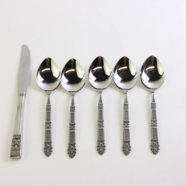 Lot Of 6 Oneida Silver Community Coronation Flatware 4 Soup Spoons & 1 Knife