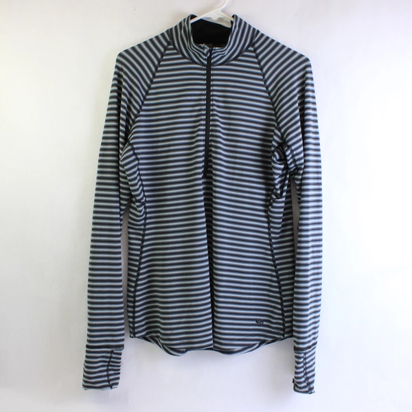 Mountain Hard Wear Gray & Black Striped Long Sleeve Athletic Top Women's Medium
