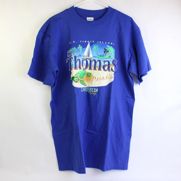 NWT Galapago St. Thomas U.S. Virgin Islands Blue Graphic T-Shirt Adult Large
